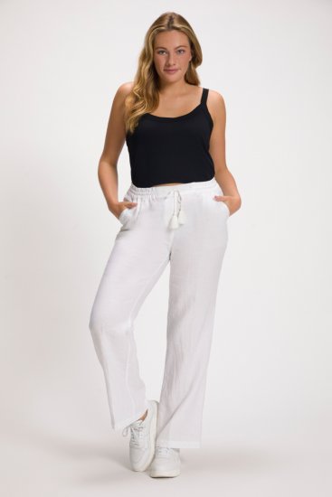 Ulla Popken Drawstring Elastic Waist Mary Fit Linen Pants Snow White - Džinsai & Kelnės Didelėse Dydžiuose – Plus Size - 