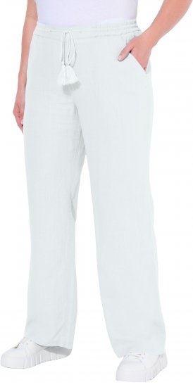 Ulla Popken Drawstring Elastic Waist Mary Fit Linen Pants Snow White - Džinsai & Kelnės Didelėse Dydžiuose – Plus Size - 