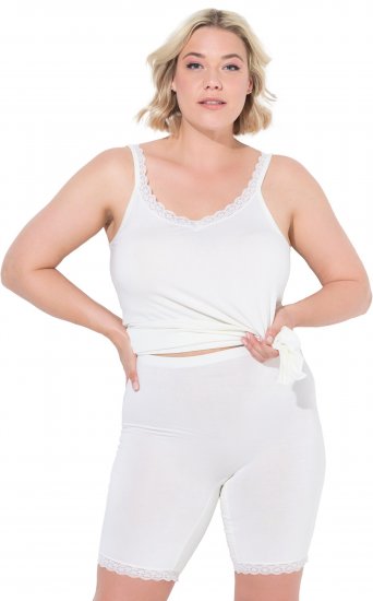 Ulla Popken Lace Hem Stretch Viscose Knit Bicycle Length Lounge Shorts White - Džinsai & Kelnės Didelėse Dydžiuose – Plus Size - 