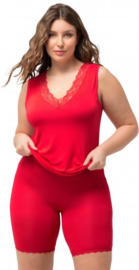 Ulla Popken Lace Hem Stretch Viscose Knit Bicycle Length Lounge Shorts Red - Džinsai & Kelnės Didelėse Dydžiuose – Plus Size - 