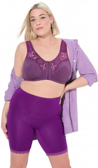 Ulla Popken Lace Hem Stretch Viscose Knit Bicycle Length Lounge Shorts Purple - Džinsai & Kelnės Didelėse Dydžiuose – Plus Size - 