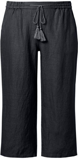 Ulla Popken Cool Linen Elastic Waist Capri Pants Black - Džinsai & Kelnės Didelėse Dydžiuose – Plus Size - 