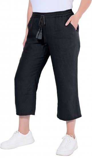 Ulla Popken Cool Linen Elastic Waist Capri Pants Black - Džinsai & Kelnės Didelėse Dydžiuose – Plus Size - 