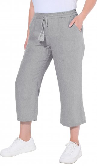 Ulla Popken Cool Linen Elastic Waist Capri Pants Light Grey Melange - Džinsai & Kelnės Didelėse Dydžiuose – Plus Size - 