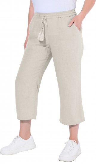 Ulla Popken Cool Linen Elastic Waist Capri Pants Brown - Džinsai & Kelnės Didelėse Dydžiuose – Plus Size - 