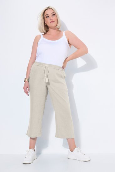 Ulla Popken Cool Linen Elastic Waist Capri Pants Brown - Džinsai & Kelnės Didelėse Dydžiuose – Plus Size - 