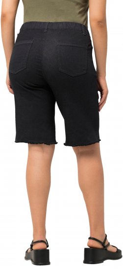 Ulla Popken Frayed Hemline Elastic Waistband Bermuda Shorts Black - Džinsai & Kelnės Didelėse Dydžiuose – Plus Size - 