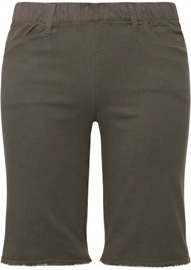 Ulla Popken Frayed Hemline Elastic Waistband Bermuda Shorts Loden Green - Džinsai & Kelnės Didelėse Dydžiuose – Plus Size - 