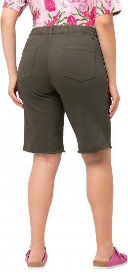 Ulla Popken Frayed Hemline Elastic Waistband Bermuda Shorts Loden Green - Džinsai & Kelnės Didelėse Dydžiuose – Plus Size - 