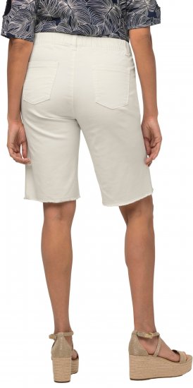 Ulla Popken Frayed Hemline Elastic Waistband Bermuda Shorts White - Džinsai & Kelnės Didelėse Dydžiuose – Plus Size - 
