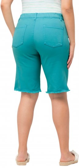 Ulla Popken Frayed Hemline Elastic Waistband Bermuda Shorts Bright Turquoise - Džinsai & Kelnės Didelėse Dydžiuose – Plus Size - 