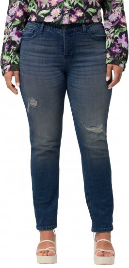 Ulla Popken Sammy Destroy 5 Pocket Jeans Blue Denim - Džinsai & Kelnės Didelėse Dydžiuose – Plus Size - 