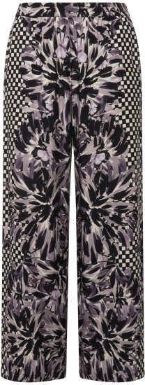 Ulla Popken Checkered Floral Elastic Waist Palazzo Paints Black - Džinsai & Kelnės Didelėse Dydžiuose – Plus Size - 