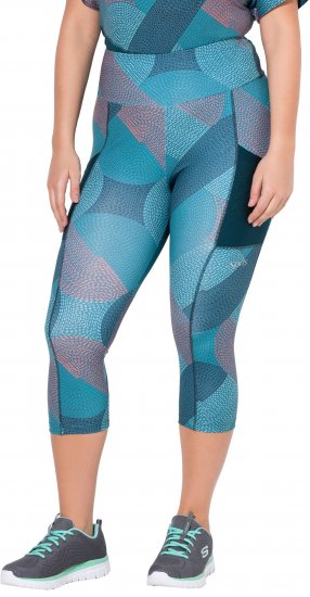 Ulla Popken Quick Dry Cropped Geometric Print Leggings Blue - Striukės - 