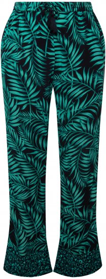 Ulla Popken Palm Leaf Print Elastic Waist Pants Navy - Džinsai & Kelnės Didelėse Dydžiuose – Plus Size - 