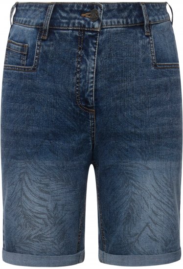 Ulla Popken Palm Print Denim Bermuda Shorts Blue Denim - Džinsai & Kelnės Didelėse Dydžiuose – Plus Size - 