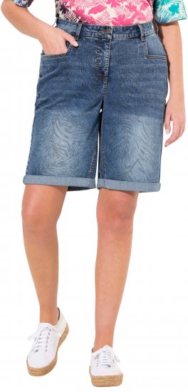Ulla Popken Palm Print Denim Bermuda Shorts Blue Denim - Džinsai & Kelnės Didelėse Dydžiuose – Plus Size - 