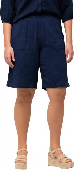 Ulla Popken Muslin Elastic Waist Wide Leg Shorts Blue - Džinsai & Kelnės Didelėse Dydžiuose – Plus Size - 