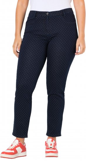 Ulla Popken Polka Dot Stretch Fit Jeans Denim Blue - Džinsai & Kelnės Didelėse Dydžiuose – Plus Size - 