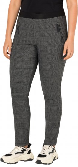 Ulla Popken Plaid Elastic Waist Tapered Leg Pants Black - Džinsai & Kelnės Didelėse Dydžiuose – Plus Size - 