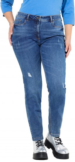 Ulla Popken Lightly Distressed Slim Leg Jeans Blue - Džinsai & Kelnės Didelėse Dydžiuose – Plus Size - 