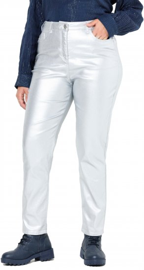 Ulla Popken Metallic Stretch Fit Mom Jeans Silver - Džinsai & Kelnės Didelėse Dydžiuose – Plus Size - 