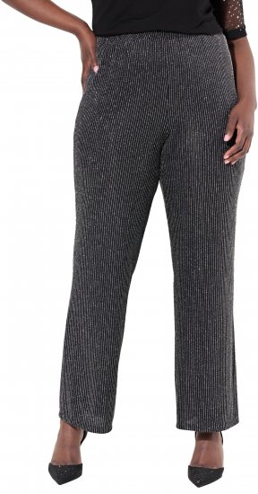 Ulla Popken Sparkling Pinstripe Elastic Waist Pants Black - Džinsai & Kelnės Didelėse Dydžiuose – Plus Size - 