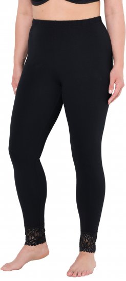 Ulla Popken Lace Trim Leggings Black - Džinsai & Kelnės Didelėse Dydžiuose – Plus Size - 
