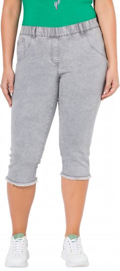Ulla Popken Denim Fringed Hem Capris Grey - Džinsai & Kelnės Didelėse Dydžiuose – Plus Size - 