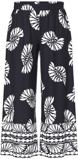 Ulla Popken Fossil Print Elastic Waist Palazzo Pants Black - Džinsai & Kelnės Didelėse Dydžiuose – Plus Size - 
