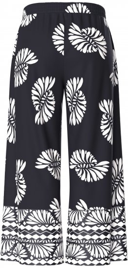 Ulla Popken Fossil Print Elastic Waist Palazzo Pants Black - Džinsai & Kelnės Didelėse Dydžiuose – Plus Size - 