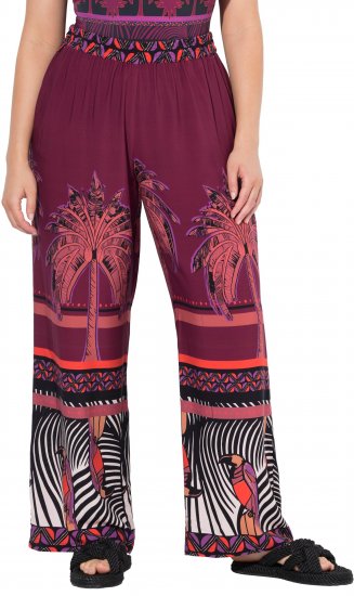 Ulla Popken Mixed Palm Print Elastic Waist Palazzo Pants Red - Džinsai & Kelnės Didelėse Dydžiuose – Plus Size - 