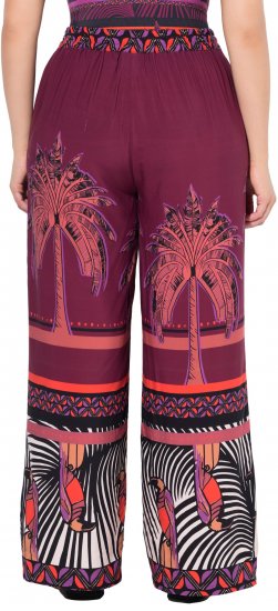 Ulla Popken Mixed Palm Print Elastic Waist Palazzo Pants Red - Džinsai & Kelnės Didelėse Dydžiuose – Plus Size - 