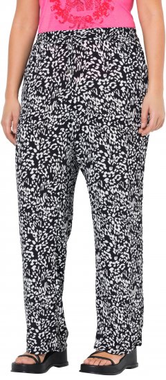 Ulla Popken Leopard Print Elastic Waist Pants Black - Džinsai & Kelnės Didelėse Dydžiuose – Plus Size - 