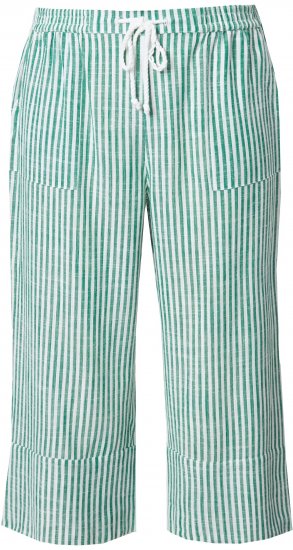 Ulla Popken Coastal Stripe Linen Blend Elastic Waist Culottes Green - Džinsai & Kelnės Didelėse Dydžiuose – Plus Size - 