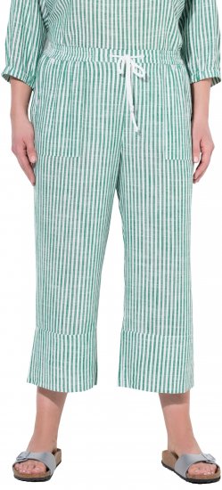 Ulla Popken Coastal Stripe Linen Blend Elastic Waist Culottes Green - Džinsai & Kelnės Didelėse Dydžiuose – Plus Size - 