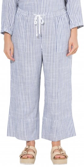 Ulla Popken Coastal Stripe Linen Blend Elastic Waist Culottes Blue - Džinsai & Kelnės Didelėse Dydžiuose – Plus Size - 
