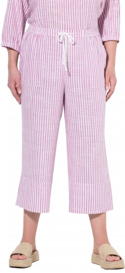 Ulla Popken Coastal Stripe Linen Blend Elastic Waist Culottes Purple - Džinsai & Kelnės Didelėse Dydžiuose – Plus Size - 