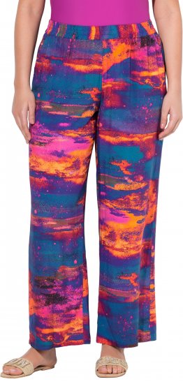 Ulla Popken Abstract Sunset Elastic Waist Palazzo Pants Orange - Džinsai & Kelnės Didelėse Dydžiuose – Plus Size - 