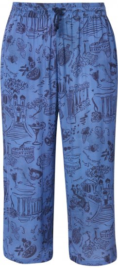 Ulla Popken Italy Print Elastic Waist Culottes Blue - Džinsai & Kelnės Didelėse Dydžiuose – Plus Size - 