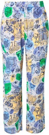 Ulla Popken Italy Print Elastic Waist Pants White - Džinsai & Kelnės Didelėse Dydžiuose – Plus Size - 