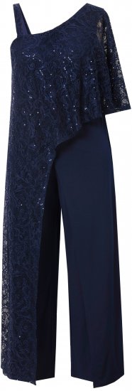 Ulla Popken Asymmetric Lace Panel Jumpsuit Navy - Džinsai & Kelnės Didelėse Dydžiuose – Plus Size - 