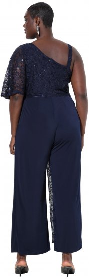 Ulla Popken Asymmetric Lace Panel Jumpsuit Navy - Džinsai & Kelnės Didelėse Dydžiuose – Plus Size - 