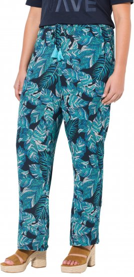 Ulla Popken Tropical Leaf Print Elastic Waist Pants Blue - Džinsai & Kelnės Didelėse Dydžiuose – Plus Size - 
