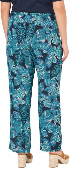 Ulla Popken Tropical Leaf Print Elastic Waist Pants Blue - Džinsai & Kelnės Didelėse Dydžiuose – Plus Size - 