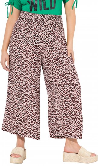 Ulla Popken Rose Wide Leg Elastic Waist Leopard Pattern Culottes White - Džinsai & Kelnės Didelėse Dydžiuose – Plus Size - 