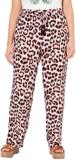 Ulla Popken Leopard Print Elastic Waist Pants White - Džinsai & Kelnės Didelėse Dydžiuose – Plus Size - 