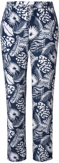 Ulla Popken Feather Print Elastic Waist Pants Blue - Džinsai & Kelnės Didelėse Dydžiuose – Plus Size - 
