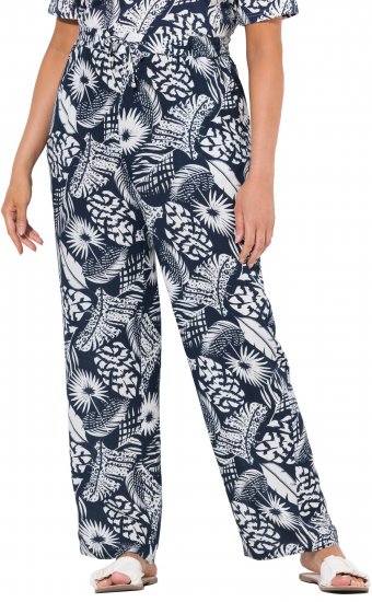 Ulla Popken Feather Print Elastic Waist Pants Blue - Džinsai & Kelnės Didelėse Dydžiuose – Plus Size - 