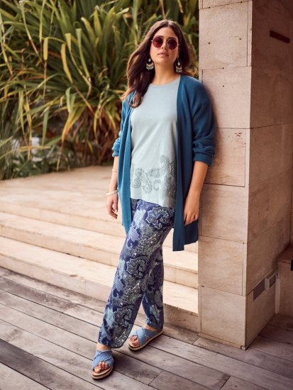 Ulla Popken Patchwork Paisley Elastic Waist Pants Blue - Džinsai & Kelnės Didelėse Dydžiuose – Plus Size - 